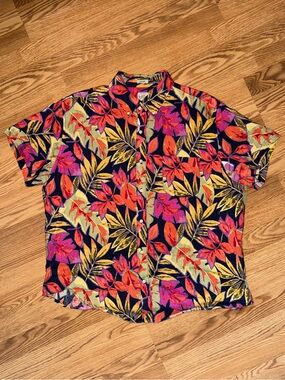 J.Crew Classic 100% Linen Hawaiian Shirt Mens XL Floral Short Sleeve Button Down